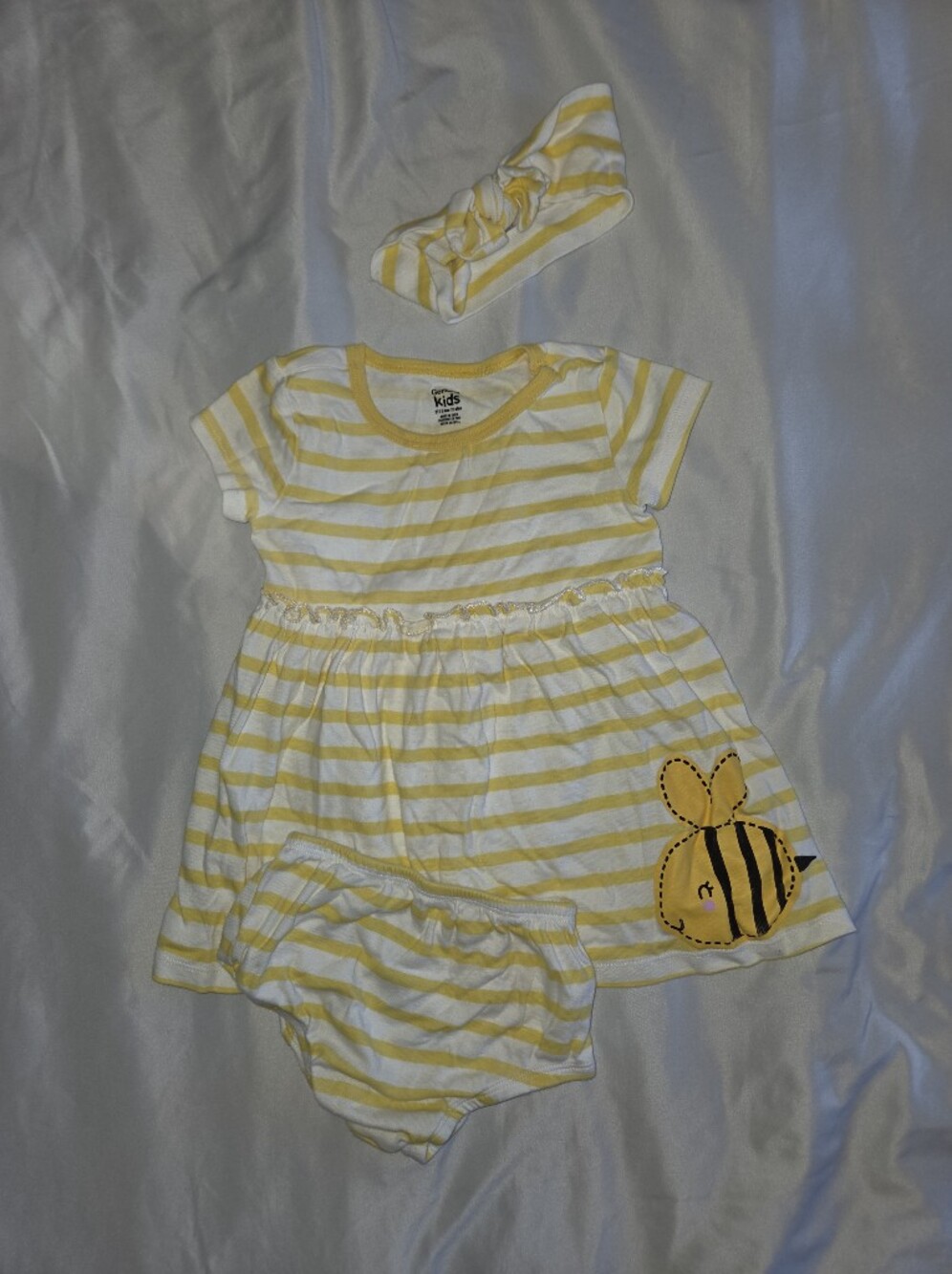 Gerber Yellow and White Striped Baby Dress Set with Bee Applique